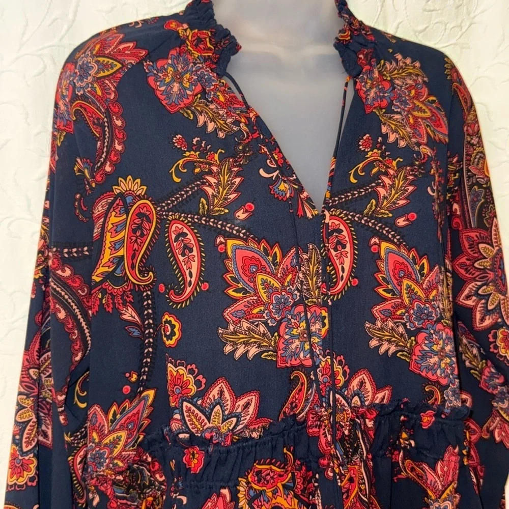 LOFT Floral Paisley Blouse longsleeve size s boho flowy Vneck office work casual - Picture 5 of 5